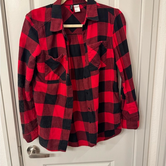 Buffalo Plaid Red and Black Flannel Button Down Shirt - Picture 1 of 2
